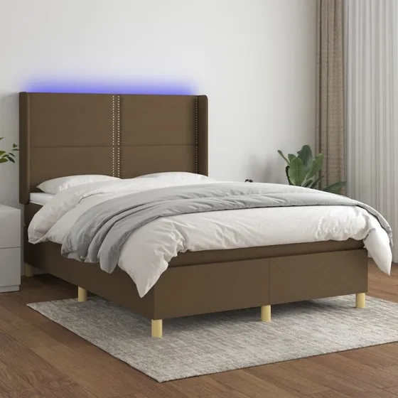 vidaXL Kontinentalseng 140x190 cm mørkebrun med LED-lys