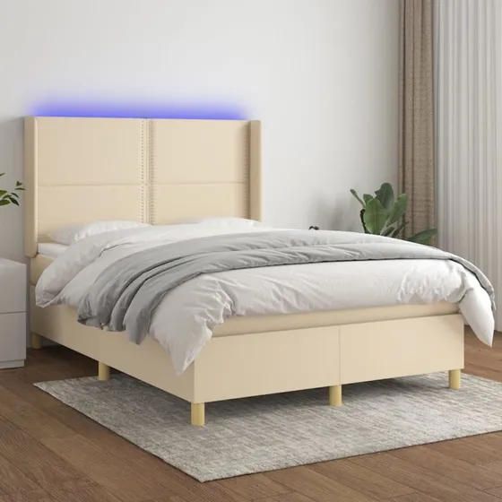 vidaXL Kontinentalseng 140x190 cm med LED-lys, cremefarvet stof