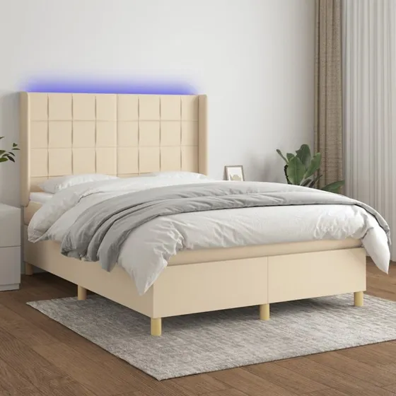 vidaXL Kontinentalseng 140x190 cm Creme med LED-lys og justerbar sengegavl