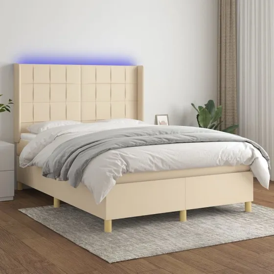 vidaXL Kontinentalseng 140x200 cm Creme med LED-lys og justerbar gavl