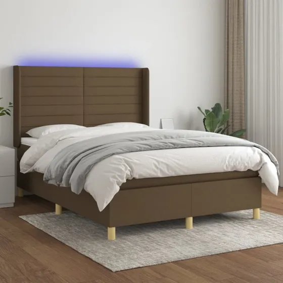 vidaXL Kontinentalseng 140x190 cm mørkebrun med LED-lys