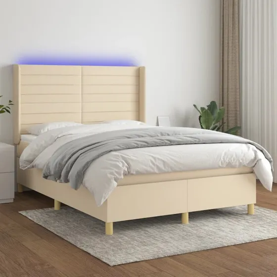 vidaXL Kontinentalseng 140x190 cm Creme med LED-lys