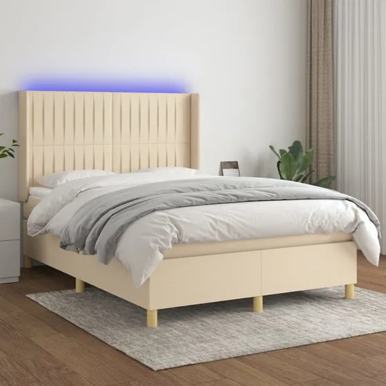 vidaXL Kontinentalseng 140x190 cm Creme med LED-lys