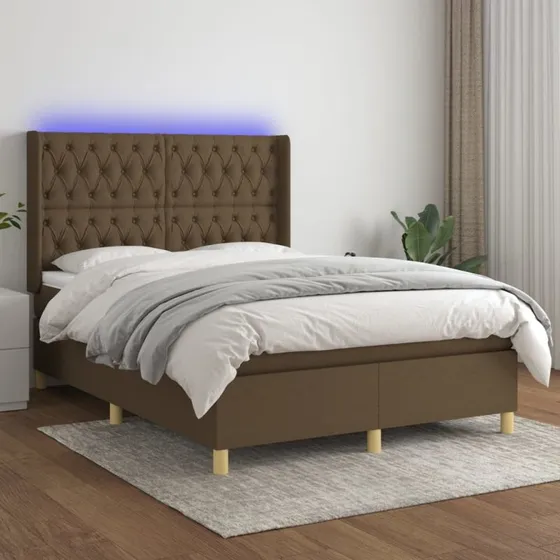 vidaXL Kontinentalseng 140x190 cm mørkebrun med LED-lys