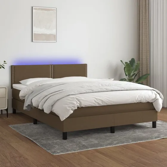 vidaXL Kontinentalseng 140x190 cm med LED-lys, mørkebrun