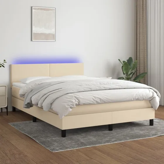 vidaXL Kontinentalseng 140x190 cm Cremefarvet med LED-lys