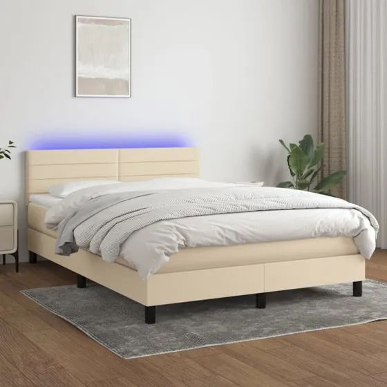 vidaXL Kontinentalseng 140x190 cm Cremefarvet med LED-lys