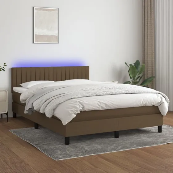 vidaXL Kontinentalseng med LED-lys 140x190 cm mørkebrun