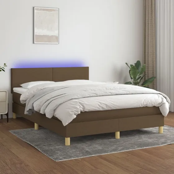 vidaXL Kontinentalseng 140x190 cm med LED-lys, mørkebrun