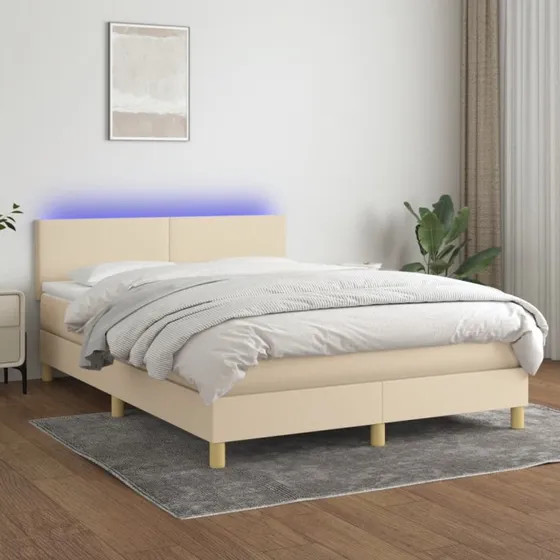 vidaXL Kontinentalseng 140x190 cm Creme med LED-lys
