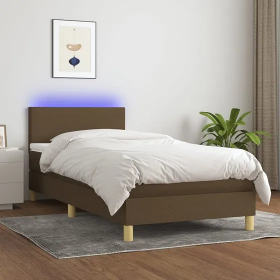 vidaXL Kontinentalseng 90x190 cm mørkebrun med LED-lys