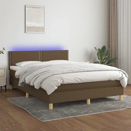 vidaXL Kontinentalseng 140x190 cm med LED-lys, mørkebrun