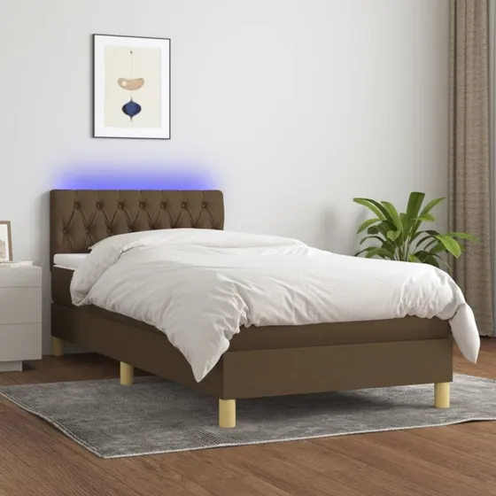 vidaXL Kontinentalseng 90x190 cm med LED-lys, mørkebrun