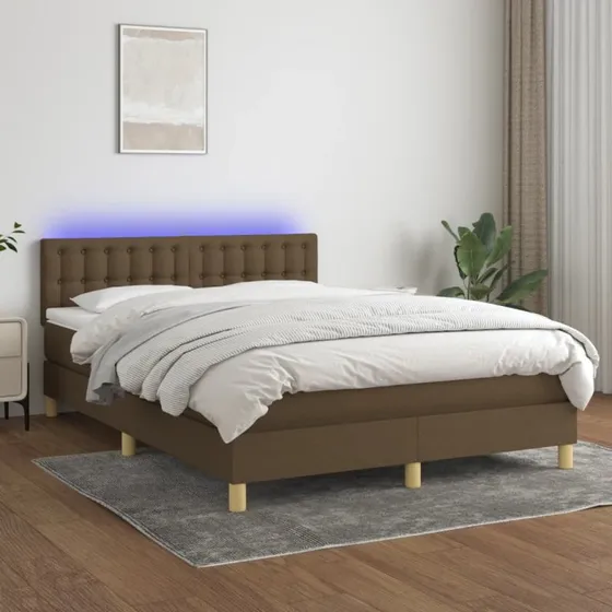 vidaXL Kontinentalseng 140x190 cm med LED-lys, mørkebrun