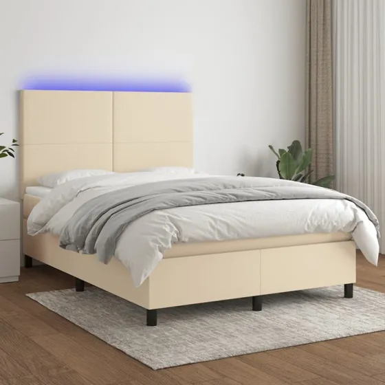 vidaXL Kontinentalseng 140x190 cm Creme med LED-lys og justerbar sengegavl