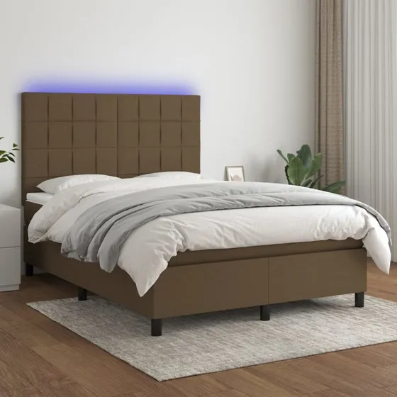 vidaXL Kontinentalseng med LED-lys 140x190 cm mørkebrun