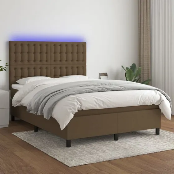 vidaXL Kontinentalseng 140x190 cm med LED-lys, mørkebrun