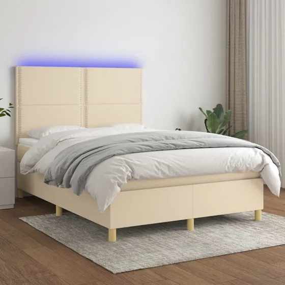 vidaXL Kontinentalseng med LED-lys 140x190 cm cremefarvet