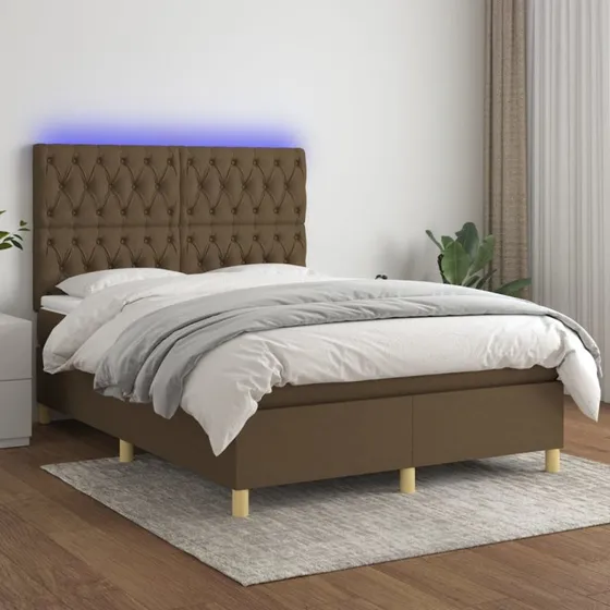 vidaXL Kontinentalseng 140x190 cm mørkebrun med LED-lys