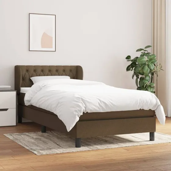 vidaXL Kontinentalseng 90x190 cm mørkebrun med madras og justerbar sengegavl