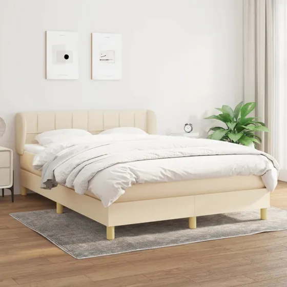 vidaXL Kontinentalseng 140x200 cm Cremefarvet med Madras og Justerbar Sengegavl