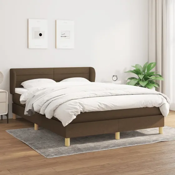 vidaXL Kontinentalseng 140x190 cm mørkebrun med justerbar gavl og pocketfjedermadras