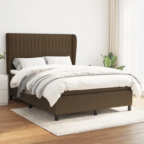 vidaXL Kontinentalseng 140x190 cm mørkebrun med justerbar gavl og pocketfjedremadras