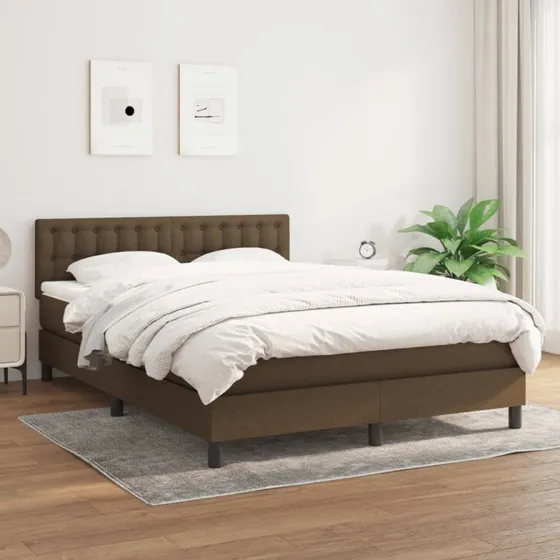 vidaXL Kontinentalseng 140x190 cm mørkebrun med justerbar gavl og pocketfjeder-madras