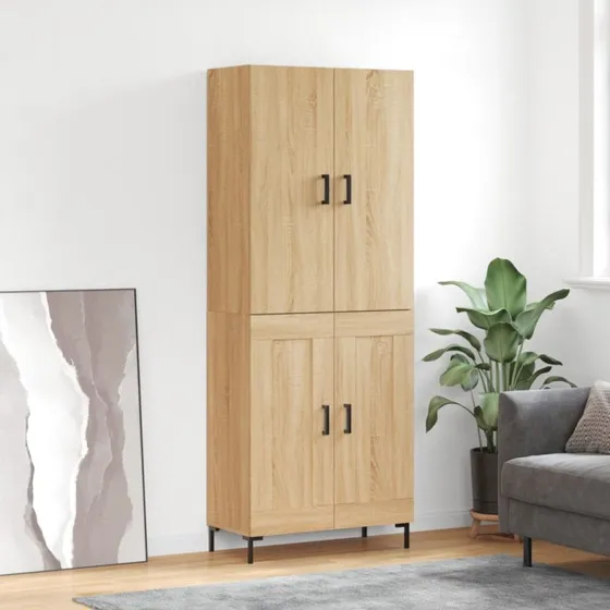 vidaXL Højskab 69,5x34x180 cm Konstrueret Træ Sonoma-eg, 2 Låger