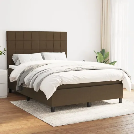 vidaXL Kontinentalseng 140x190 cm mørkebrun med justerbar gavl og pocketfjedremadras