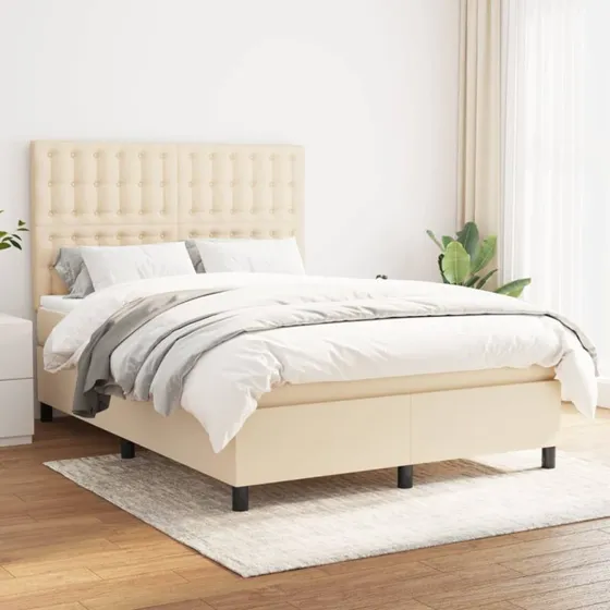 vidaXL Kontinentalseng 140x190 cm stof cremefarvet med pocketfjedre