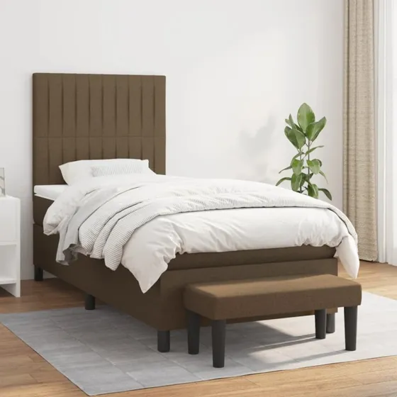 vidaXL Kontinentalseng 90x190 cm mørkebrun med justerbar gavl og pocketfjeder-madras