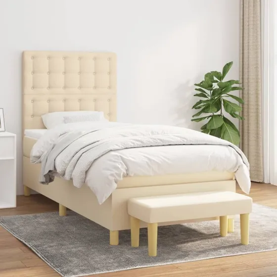 vidaXL Kontinentalseng 90x200 cm med madras, cremefarvet