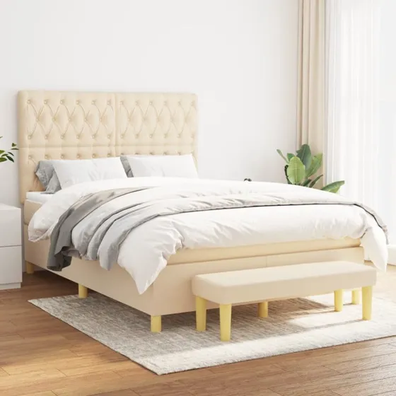 vidaXL Kontinentalseng 140x190 cm Creme med Madras og Justerbar Sengegavl