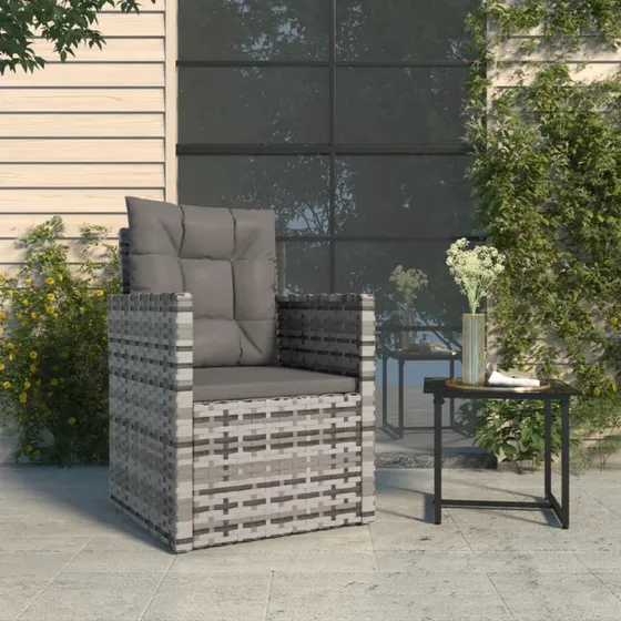 vidaXL Havestol med Hynder Polyrattan Grå