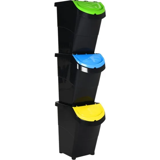 vidaXL 3 stk. stabelbare affaldsspande med låg, 120 l, sort