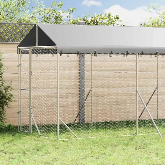 vidaXL Udendørs Hundegård 2x6x2,5 m med Tag, Galvaniseret Stål, Sølv