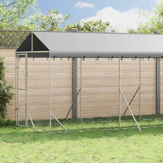 vidaXL Udendørs Hundegård 2x14x2,5 m med Tag, Galvaniseret Stål, Sølv