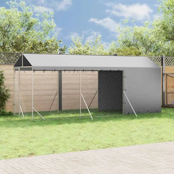 vidaXL Udendørs Hundegård 2x6x2,5 m med Tag, Galvaniseret Stål, Sølv