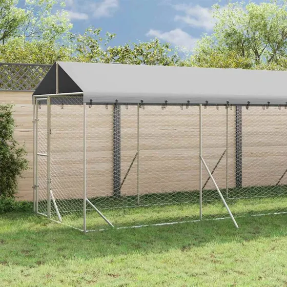 vidaXL Udendørs Hundegård 2x10x2,5 m med Tag, Galvaniseret Stål, Sølv