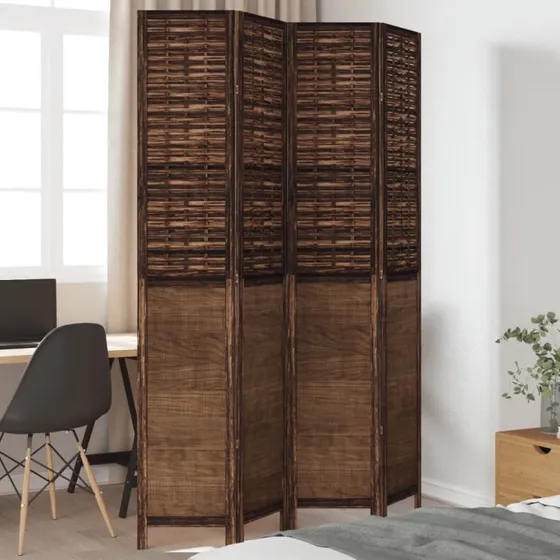 vidaXL 4-paneler rumdeler i massivt kejsertræ, mørkebrun, 40 x 220 cm