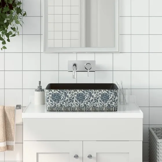 vidaXL Håndvask til bord 46x35,5x13 cm rektangulær keramik sort/blå