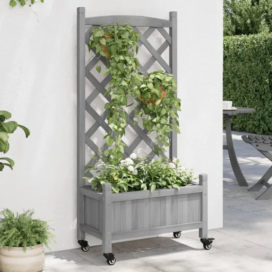 vidaXL Plantekasse med Espalier og Hjul, Grå, 55 x 29,5 x 117,5 cm