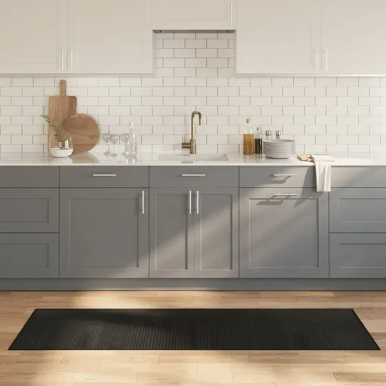 vidaXL Gulvtæppe 60x200 cm Bambus Sort