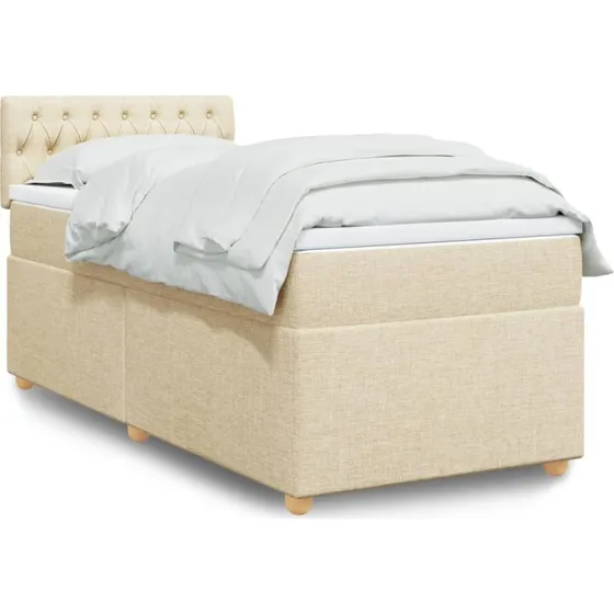 vidaXL Kontinentalseng 90x200 cm stof cremefarvet med pocketmadras