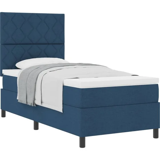 vidaXL Boxspring Seng med Madras og Hovedgærde, Blå, 100 x 200 cm