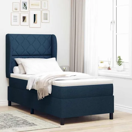 vidaXL Box Spring Seng med Madras og Hovedgærde, Blå, 100 x 200 cm