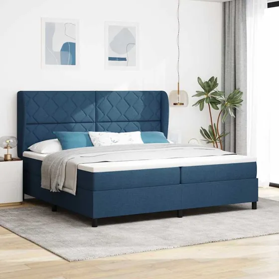 vidaXL Box spring seng med madras og hovedgærde, blå, 200 x 200 cm