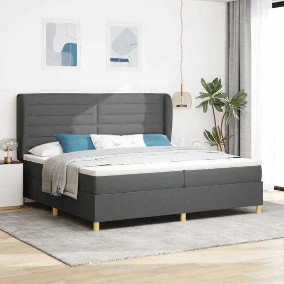 vidaXL Boxspring Seng med Madras Mørkegrå 200x200 cm