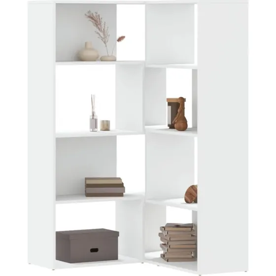 vidaXL Hjørnebogreol 85x85x140 cm, 4 hylder, konstrueret træ, hvid